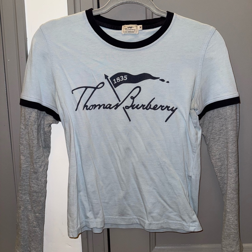Burberry Light Blue Tee with Navy Accents